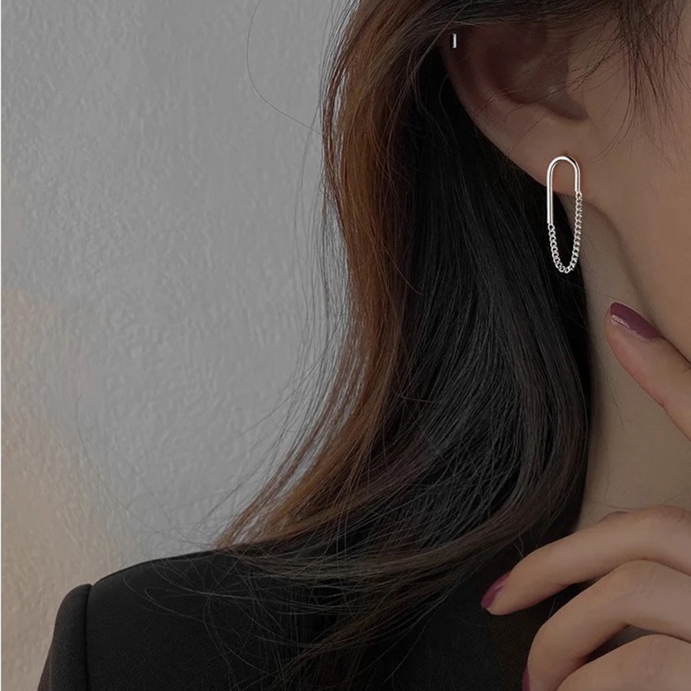 New Sterling Silver 925 curved bar & chain earrings set